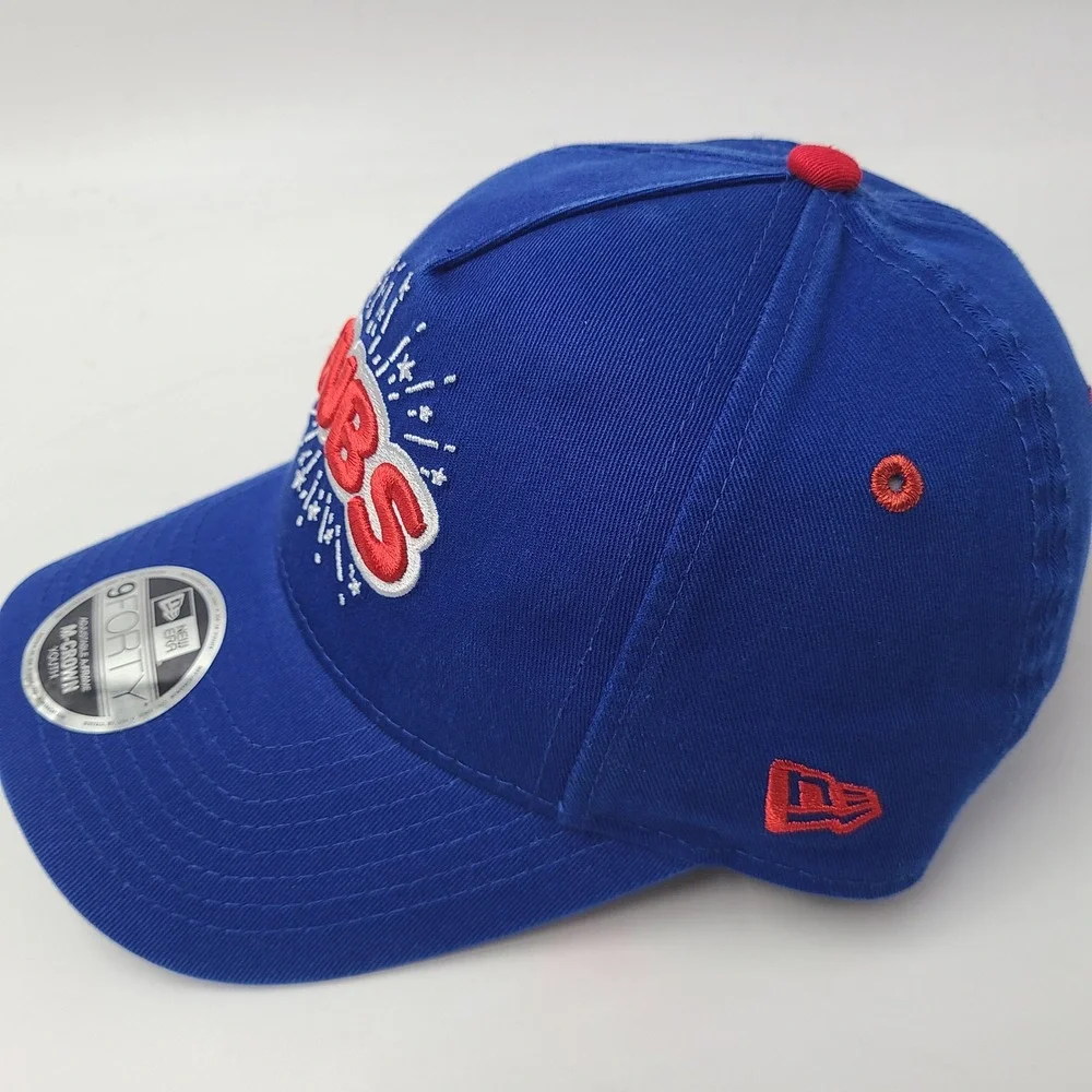 Youth Chicago Cubs Hat Snapback New Era 9Forty Blue Red MLB Fireworks M-Crown